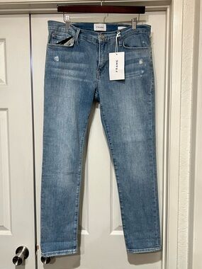 NWT FRAME LE GARÇON MID RISE HUMPHREY RIPS STRAIGHT FIT ANKLE JEANS SIZE 30